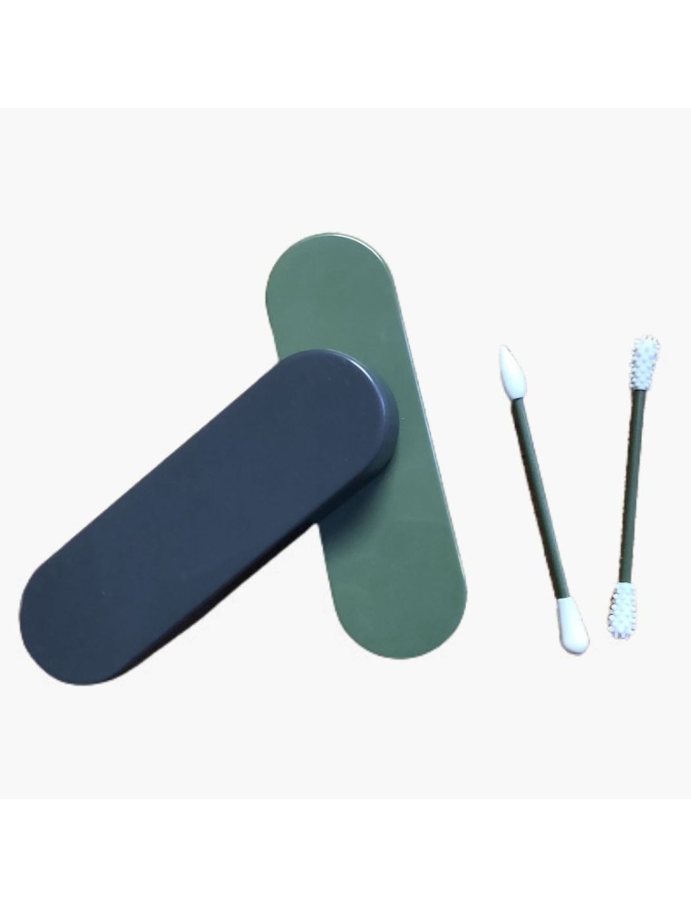 Coton-tiges réutilisables oreilles et maquillage bleu et kaki
