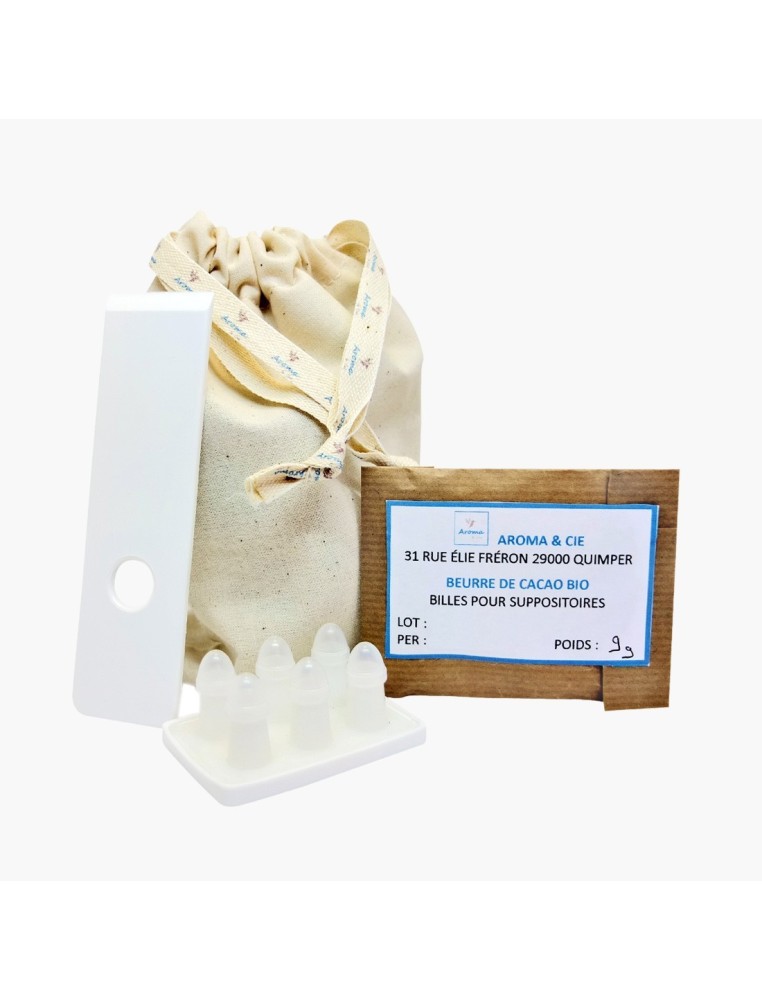 Kit fabrication 6 suppositoires nourrissons 1g au beurre de cacao bio avec moule et couteau d'arasage
