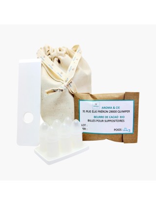 Kit fabrication 6 suppositoires adultes 3g au beurre de cacao bio avec moule et couteau d'arasage