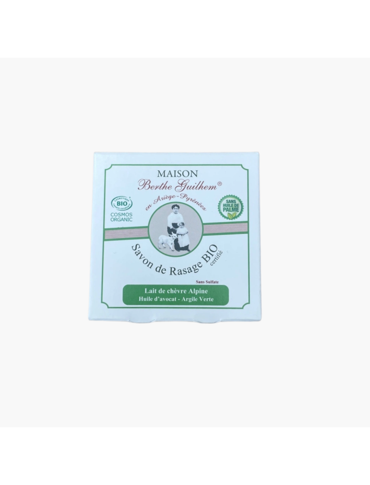 Savon de rasage lait de chèvre avocat menthe Berthe Guilhem face